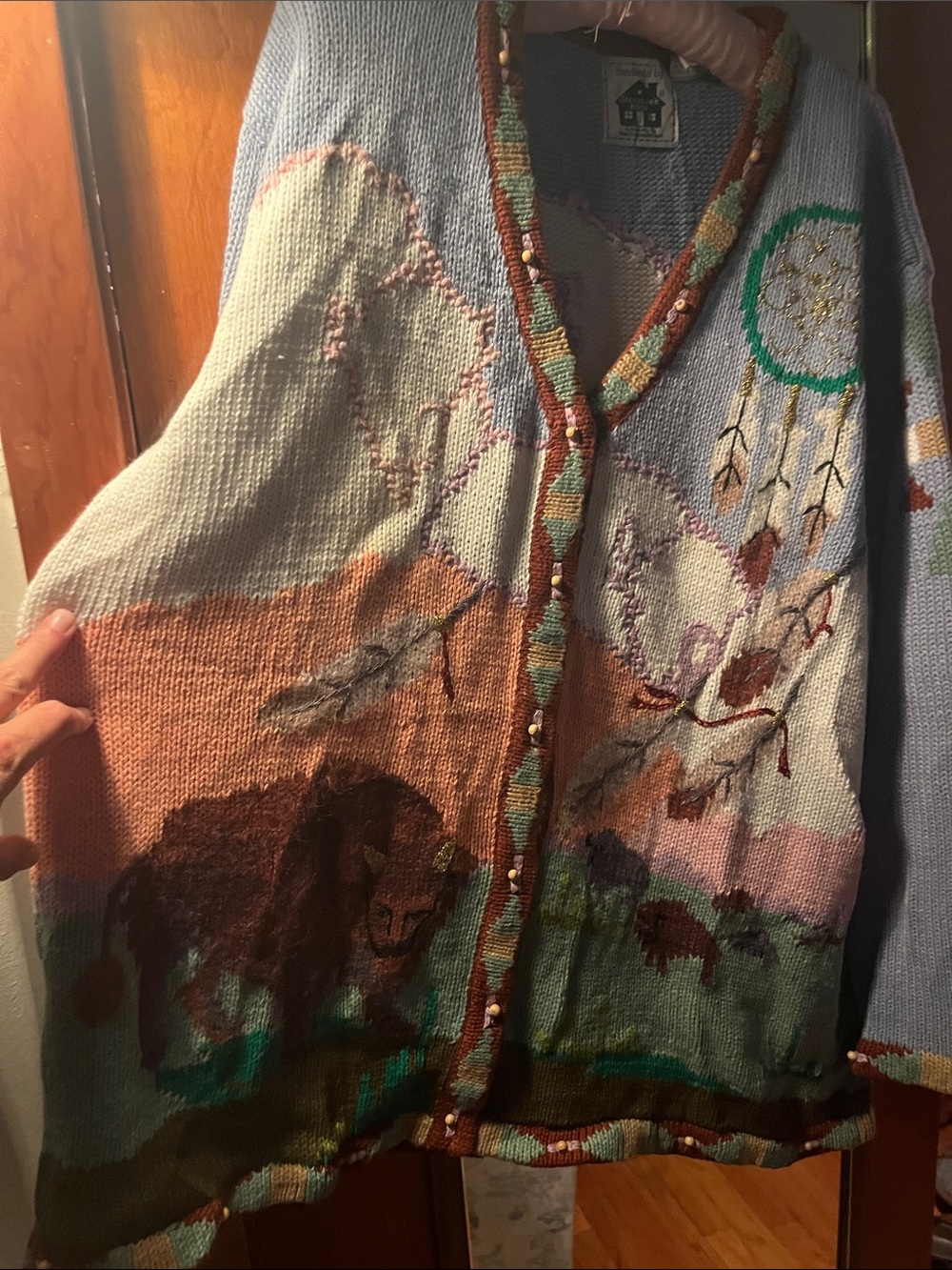 Storybook Knits Light Blue Multi Bohemian Dreamcatcher Cardigan